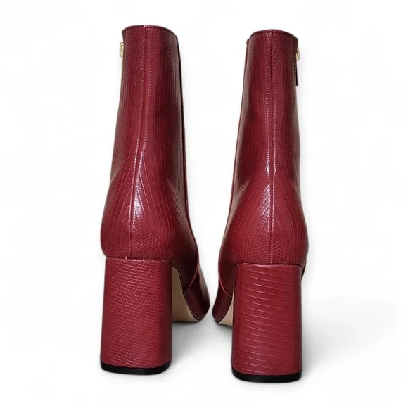 New York & CO Kyla Pointed Toe Bootie 8 New - Red Faux Lizard Leather Embossed - Picture 7 of 11